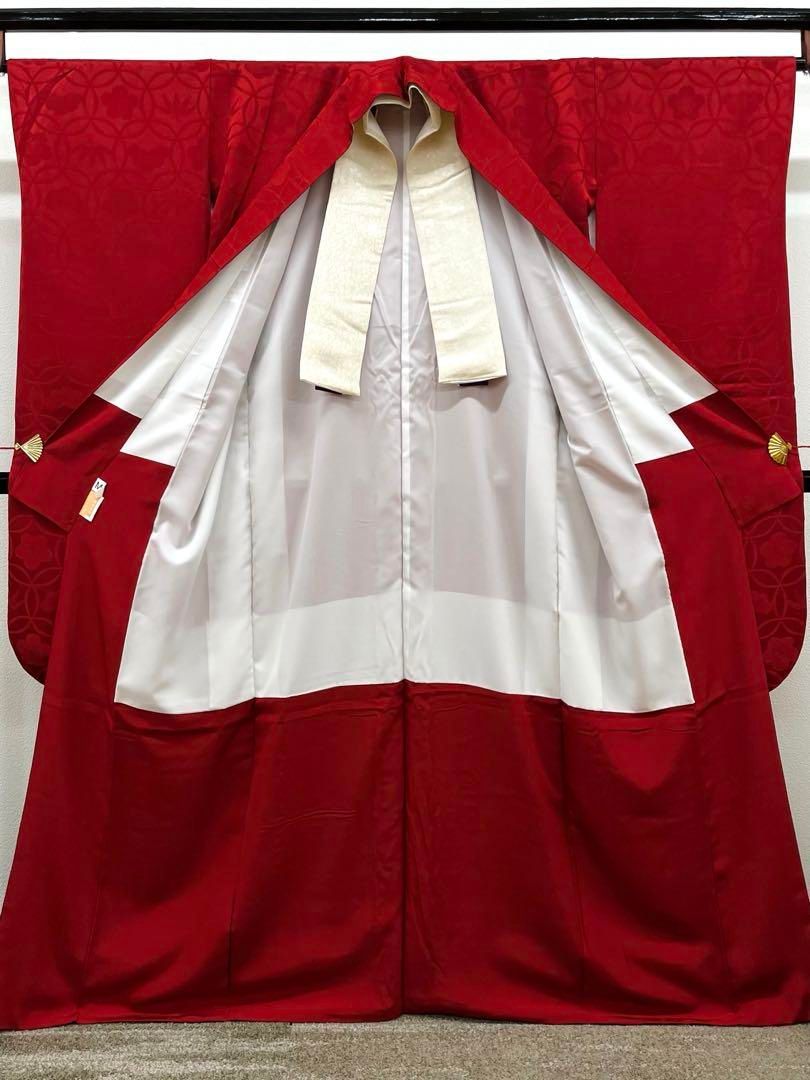 振袖 無地 紋意匠 ポップ 和モダン シンプル 重ね衿付き 正絹 赤