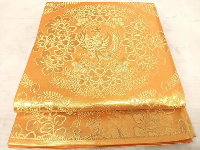 平和屋着物◎六通柄袋帯 花鳥文 金糸 正絹 逸品 AAAY8568yx