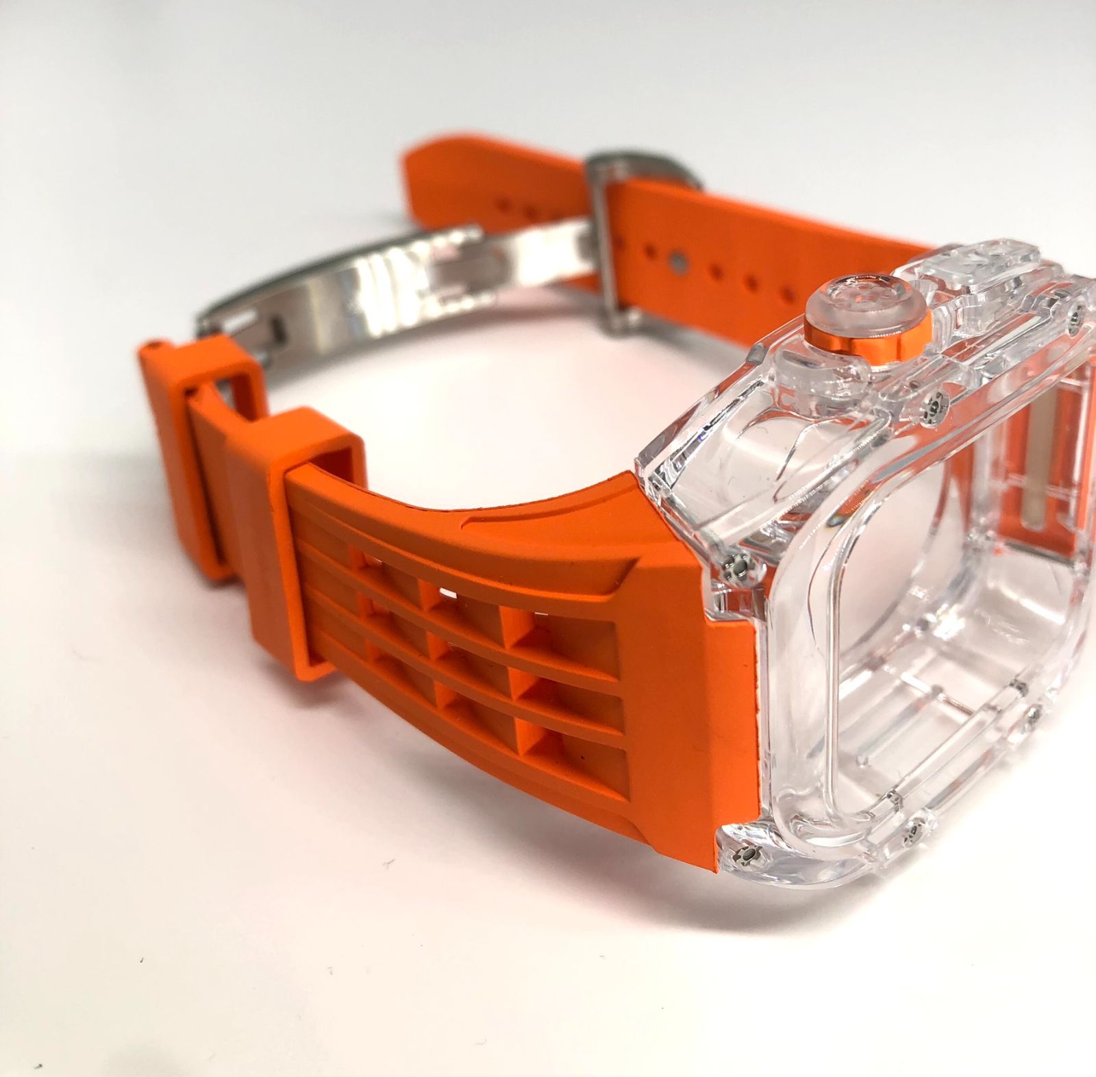 GimelZayin オレンジ アップルウォッチ ラバーベルト カバー クリア ケース 44 mm 45 4 5 6 7 8 se スポーツ メンズ レディース Apple Watch バンド