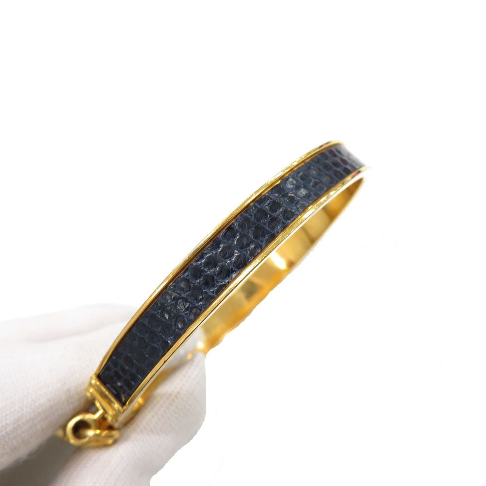 HERMES ゴールド ブラック バングル エルメス ケリーバングル リザード GP ネイビー ゴールド バングル