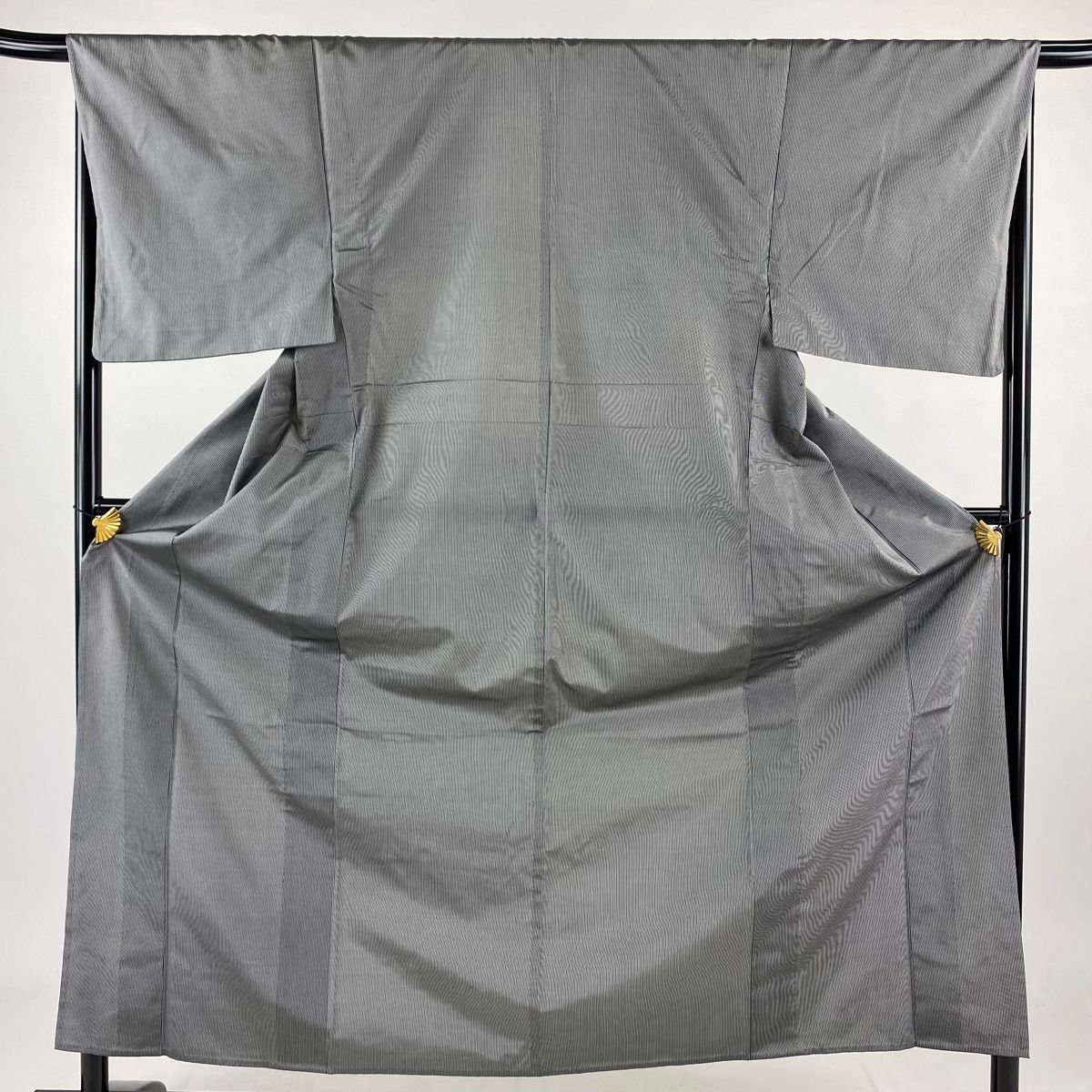 男着物 身丈158.5cm 裄丈67cm L 単衣 縦縞 灰色 正絹 秀品