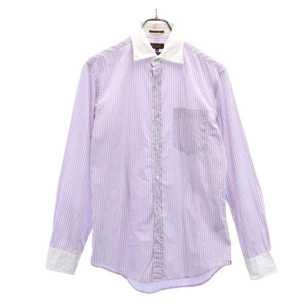 ポールスミス 日本製 ストライプ柄 長袖 シャツ M 白×紫 Paul Smith メンズ 【中古】  【230305】 メール便可