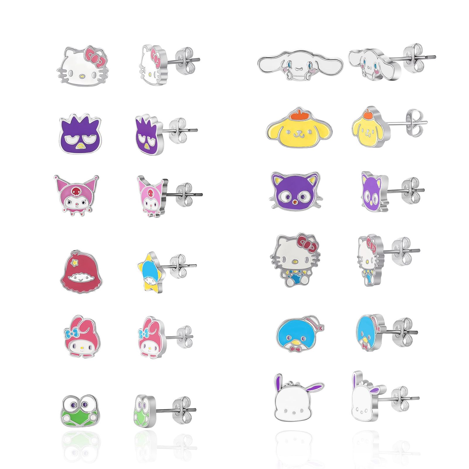 サンリオ ハローキティ スタッドピアス 12組パック - 公式ライセンス ハローキティとフレンズイヤリング コスチューム 宝石なし