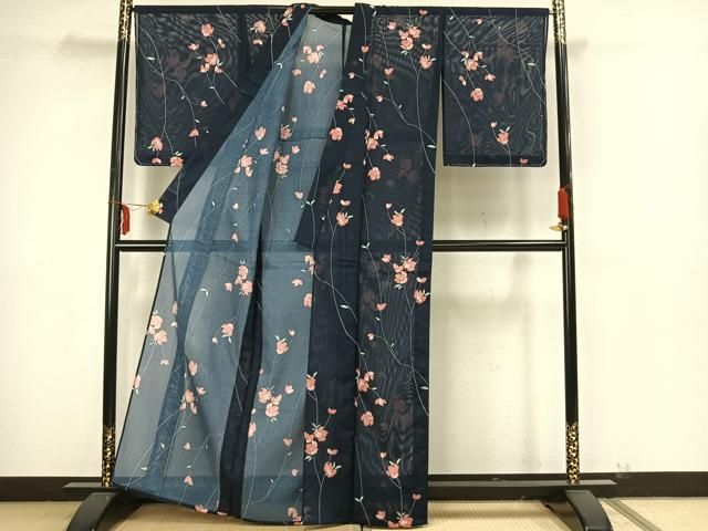 平和屋着物＊夏物 小紋 絽 大小あられ 洗える着物 未使用 CAAW9873gh