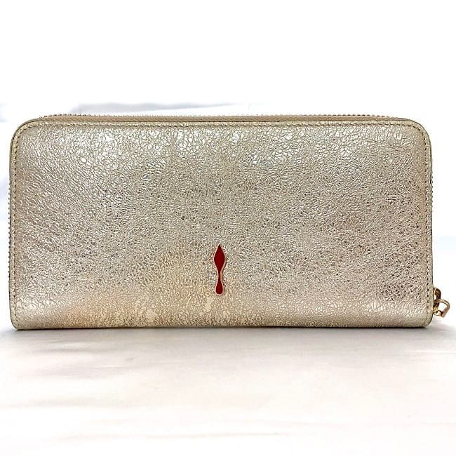 クリスチャン ルブタン ラウンドファスナー 長財布 メタリック ピンク