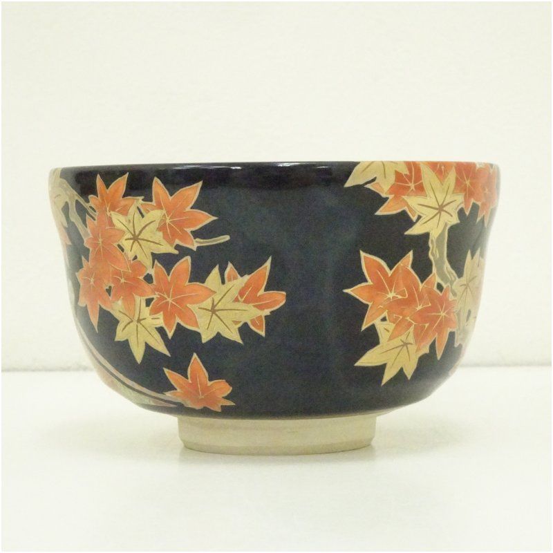 骨董　アンティーク　丸山焼　犬山焼　紅葉　もみじ　茶碗　抹茶碗　乾山　共箱 骨董 アンティーク 丸山焼 犬山焼 紅葉 もみじ 茶碗 抹茶碗 乾山