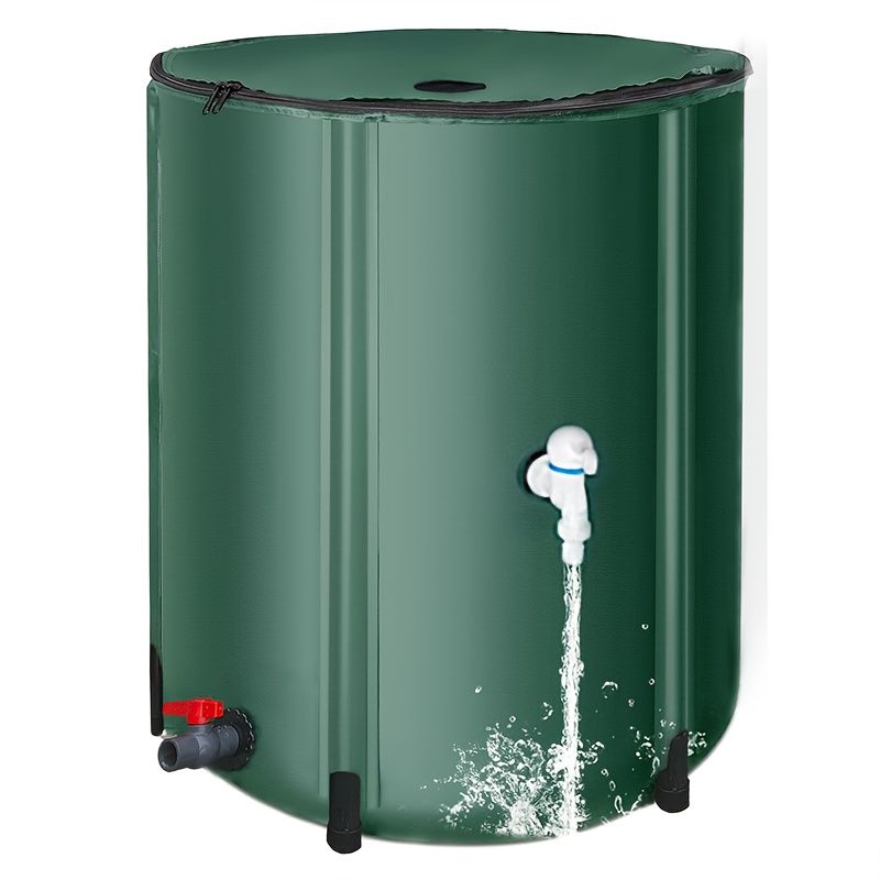 200L/52ガロン折りたたみ式ウォータータンク、蛇口付きポータブル雨水コレクター、多目的屋外貯水、庭園の魚池、芝生の手入れ、PVC素材、グリーン