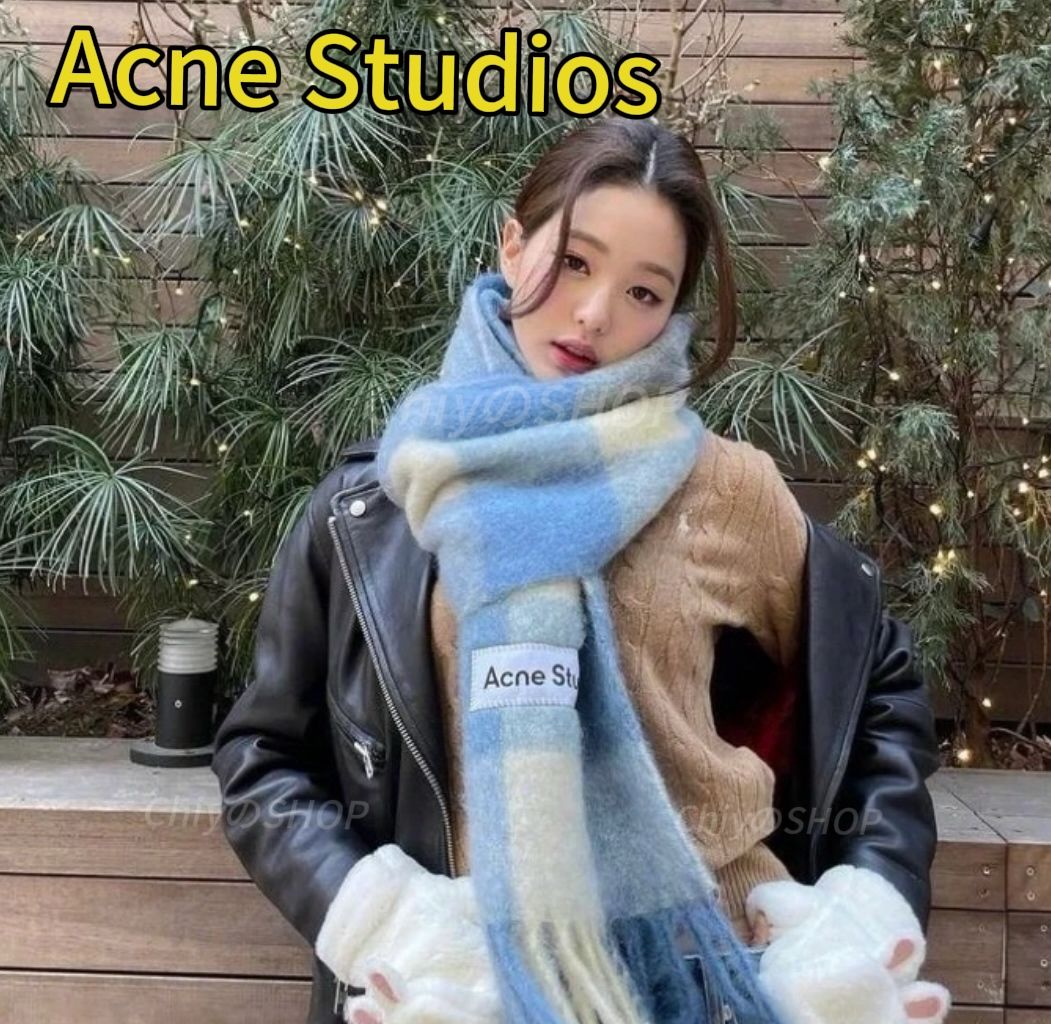 美品❤大人気 新品 Acne Studios アクネストゥディオズ モヘア マフラー ストール ウォニョン着用ブルー&クリーム色 - メルカリ