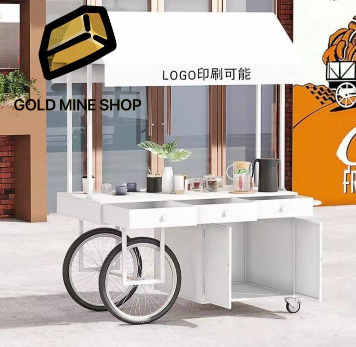 キッチンカート 屋台ブース キャスター|ストッパー|テント付き 屋台車 屋台セット キッチンワゴン 収納カート 陳列台 販売台 移動便利 開業|露店|夜市|販促イベント|テイクアウト ホワイト-引き出し付き 長さ120*奥行き70*高さ200cm