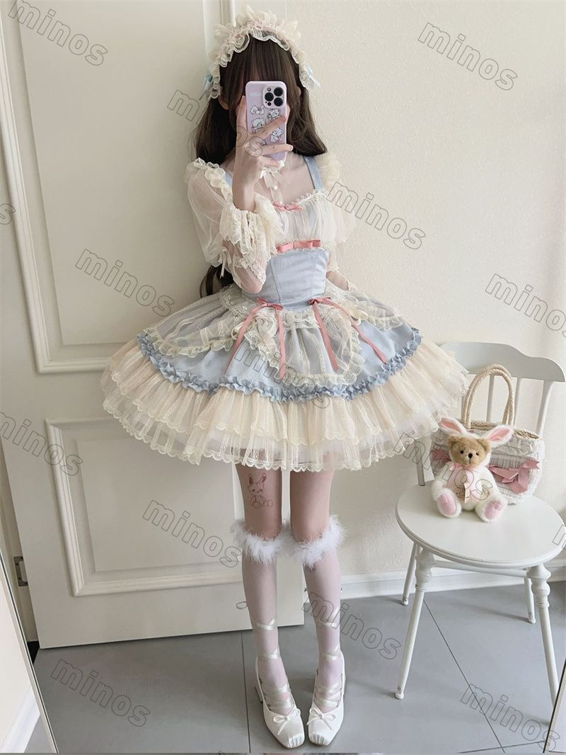 花季むすびオリジナルデザイン バレエ風 ロリータジャンパースカート ドレス ジャスミン 全4色 S～Lサイズ お出かけや普段使いに最適 リボンが ロリータワンピース