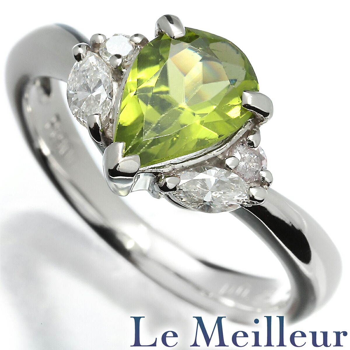 しずくモチーフ リング 指輪 ペリドット ダイヤモンド 0.23ct Pt900 9