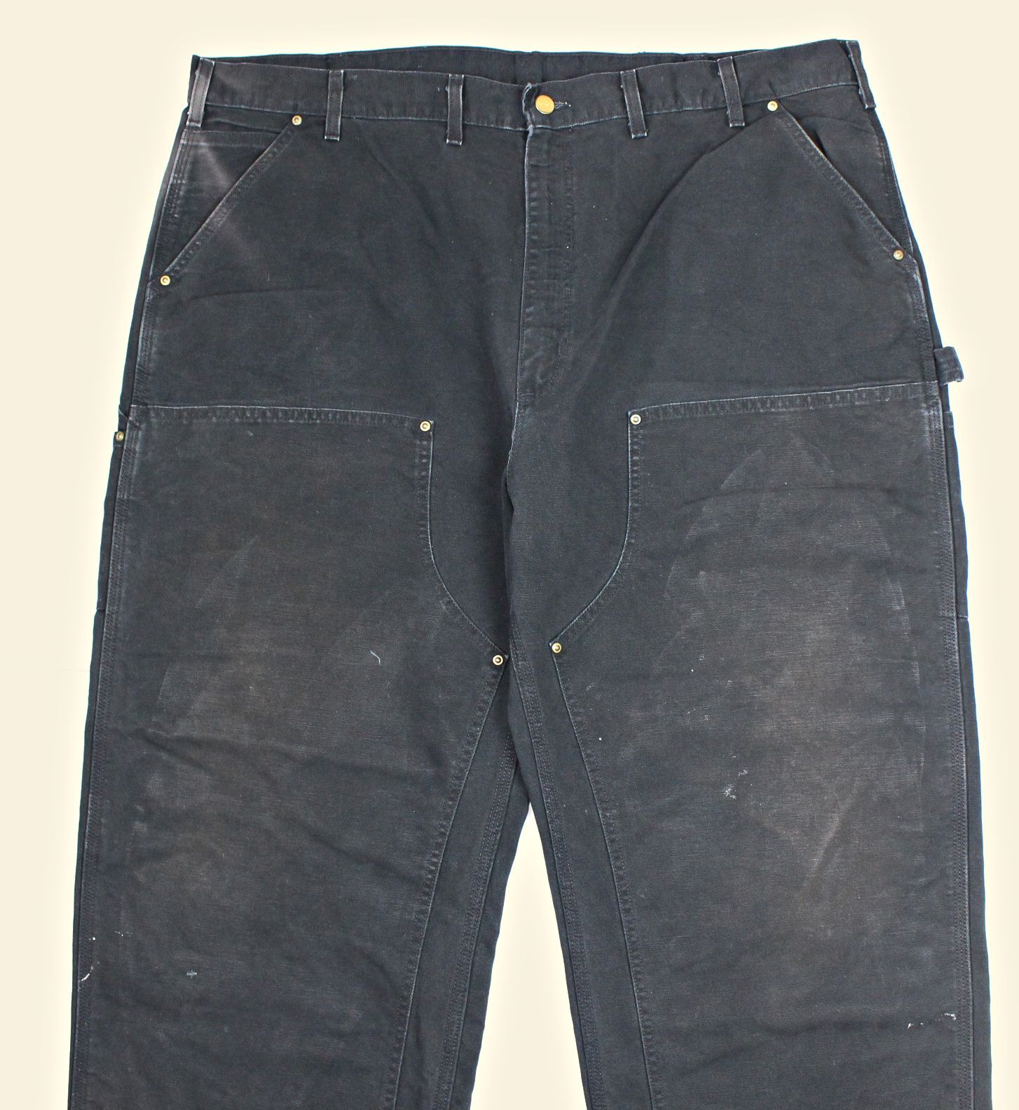 USA製 CARHARTT ペンキ ヤケ 裾フリンジ ダブルニー ワークパンツ W44 
