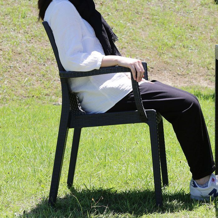 ベランダ ガーデン用2脚おしゃれラタン調チェアブラック ラタン調ガーデンチェア 2脚セット ブラック ガーデンチェア ラタン