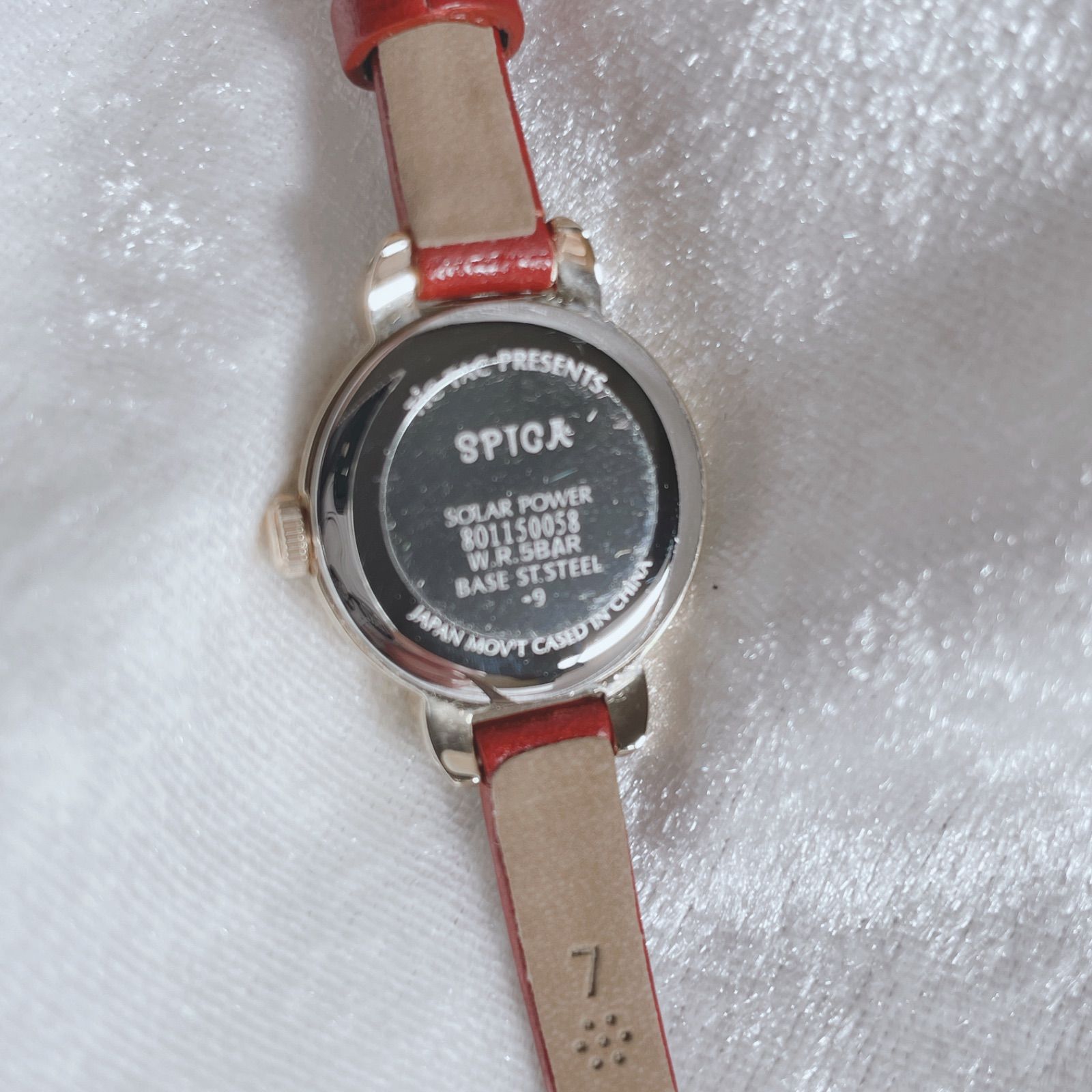 腕時計 SPICA ソーラー 赤 ゴールド レザーベルト アラビア数字AのさくらS