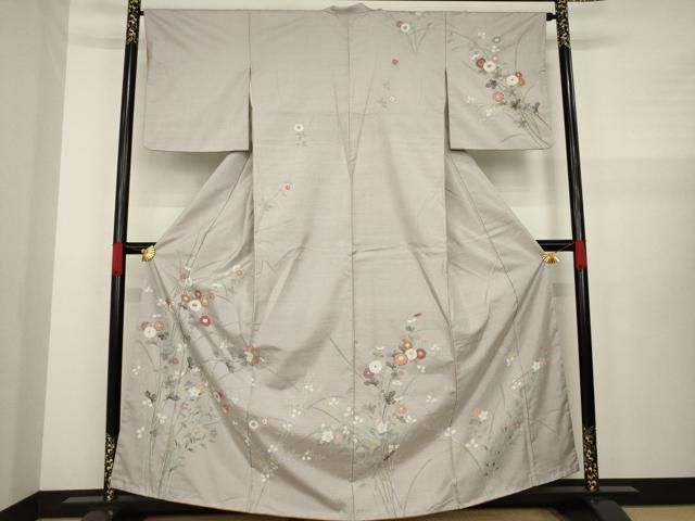 平和屋着物▽小紋 単衣 色紙花鳥文 洗える着物 AAAW1550fy