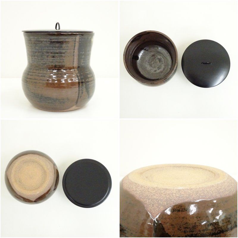 Ｐ３２５　水指　『膳所焼』『雄松苑造』『一重口水指』　共箱　茶道具 P325 水指 『膳所焼』『雄松苑造』『一重口水指』 共箱 茶道具