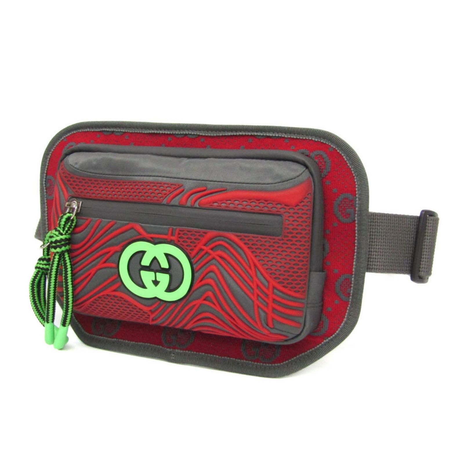 グッチ Gucci インターロッキングG 752102 メンズ レディース ナイロン キャンバス ウエストバッグ ボディバッグ グレー ライトグリーン レッド