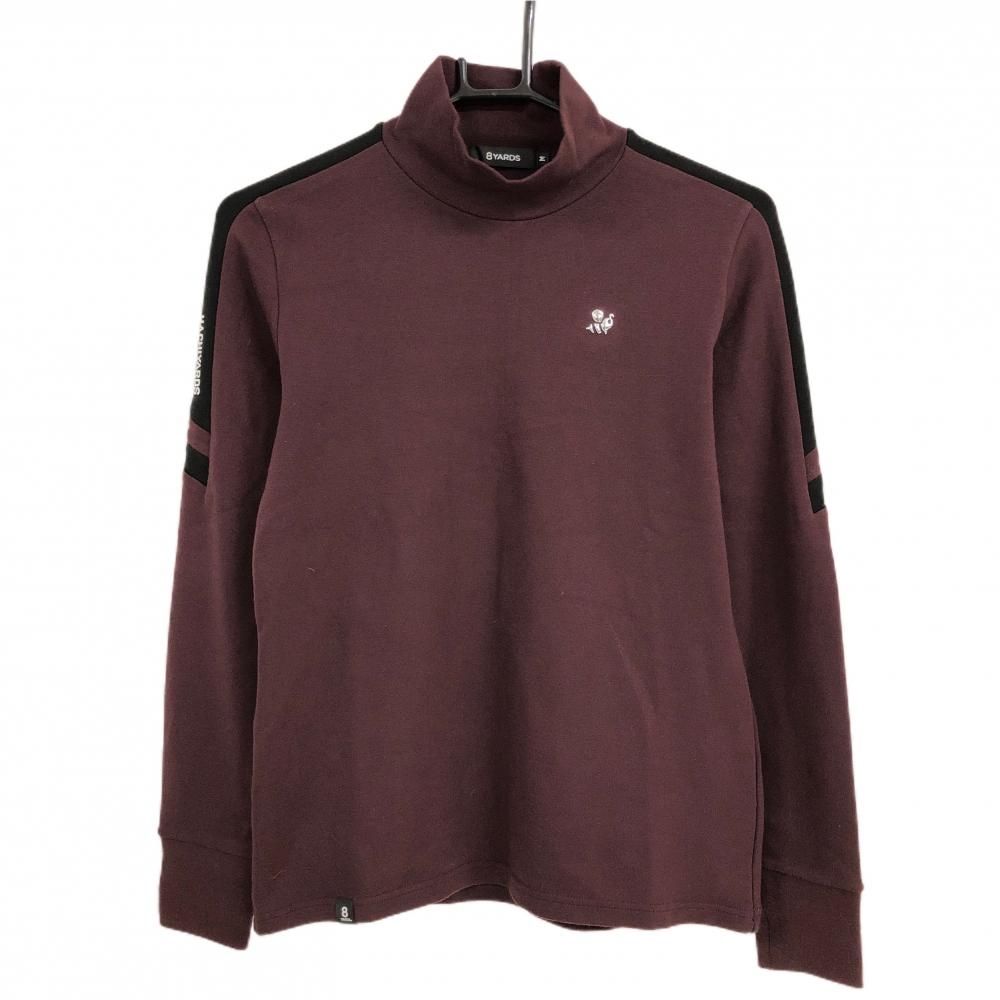 【超美品】ハチヤーズ 長袖ハイネックシャツ ブラウン×黒 袖ロゴ  レディース M ゴルフウェア 8YARDS