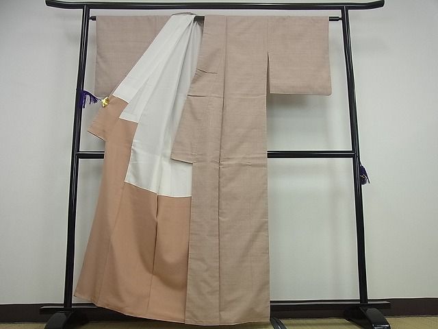 平和屋1□極上 結城紬 色無地 赤白橡色 逸品3s2225 - 着物