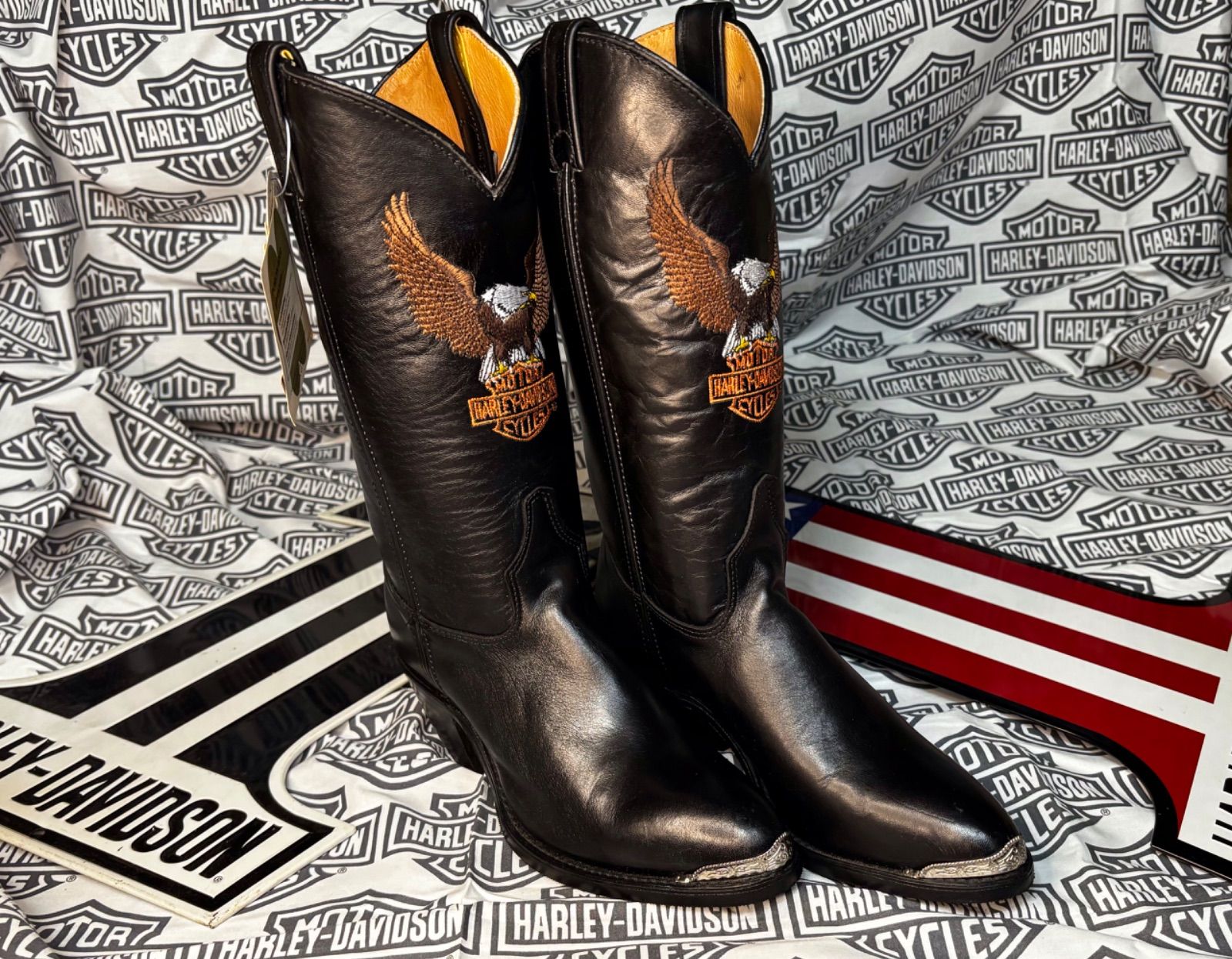 Harley-Davidson 済 モデル の純正 高品質の本革製ウエスタン ブーツ ハーレーダビットソン おしゃれファッション性の高い街歩きにも