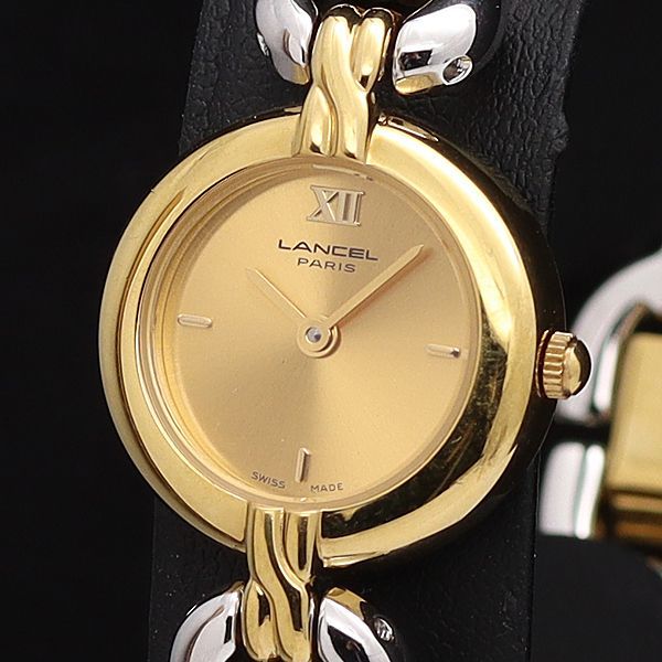 稼働 良品 ランセル QZ 8615 アンティーク ラウンド ゴールド文字盤 レディース腕時計 Stu