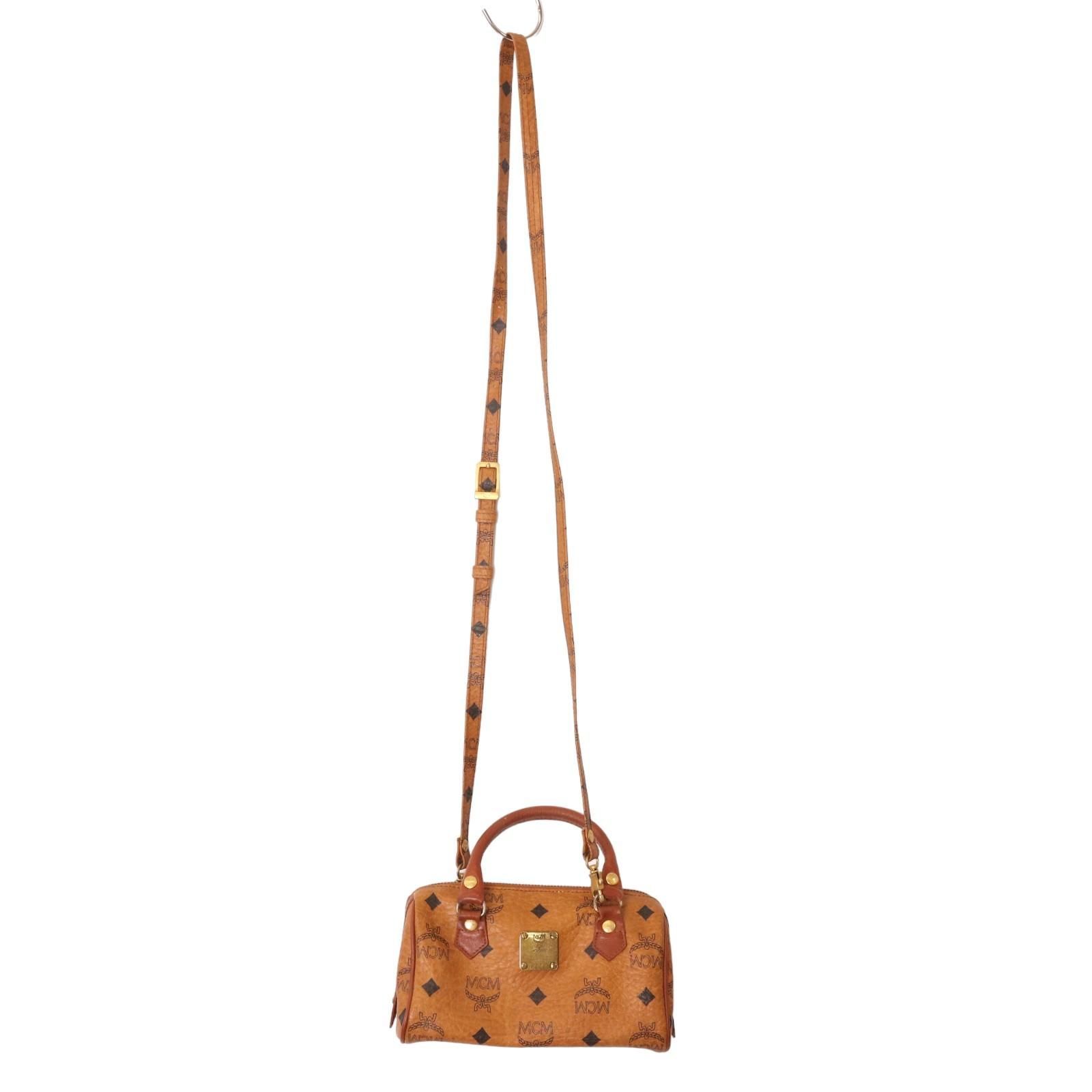 【美品】MCM ミニボストンバッグ ヴィセトス柄 ブラウン ゴールド金具 MCM - 本物 エムシーエム MCM ヴィセトス ミニボストンバッグ