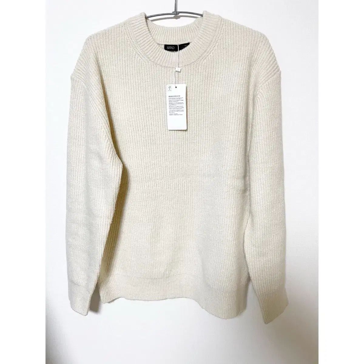 (新製品) スパ ハチ リブ編み ラウンドネック ニット セーター アイボリー
