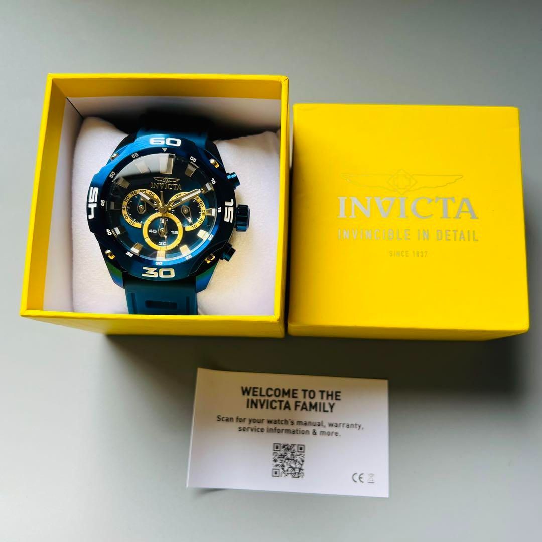 INVICTA インビクタ 腕時計 メンズ ブルー 新品 クォーツ 電池式 クロノグラフ 青 ブランド 専用ケース付属 重量感 ラバーバンド -  メルカリ