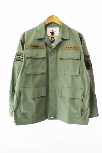 アベイシングエイプ A BATHING APE Relaxed Fit Military Shirt リラックスフィット ミリタリー 長袖 シャツ 001SHH701004I S カーキ ブランド古着ベクトル AA ●250610