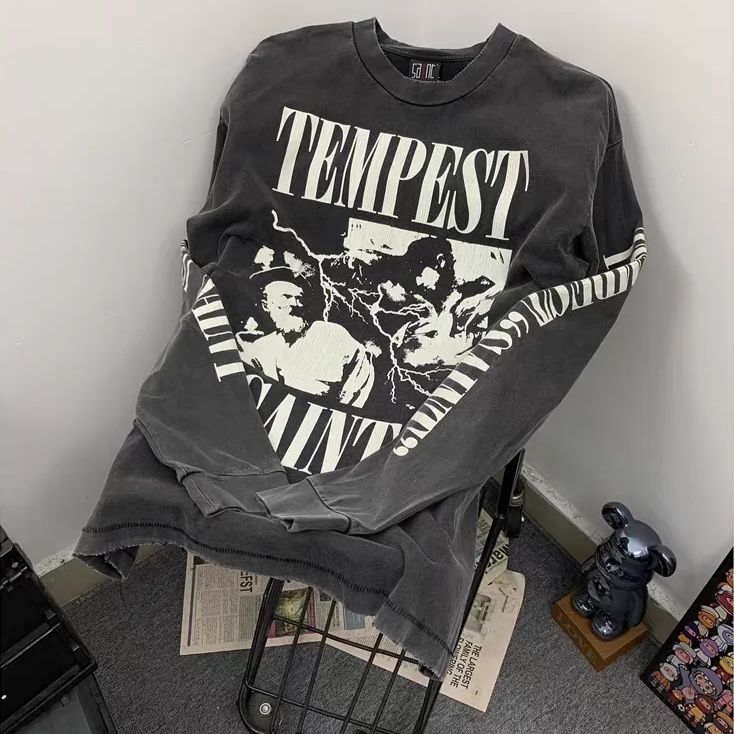 全新 欧米风レトロプリント秋季長袖Tシャツ 男女兼用 K