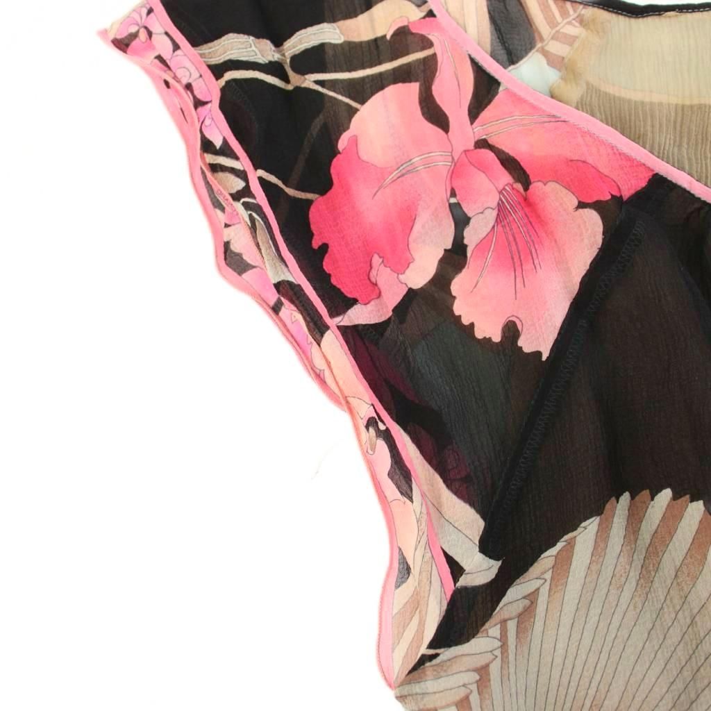 レオナール LEONARD ワンピース ロング 半袖 リボンベルト 花柄 絹