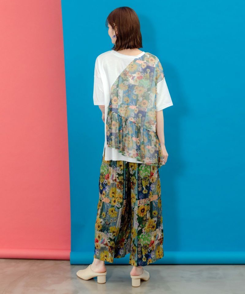 イズスカラー 552251：ひまわりと狐のパッチワーク柄 ワッシャー加工  