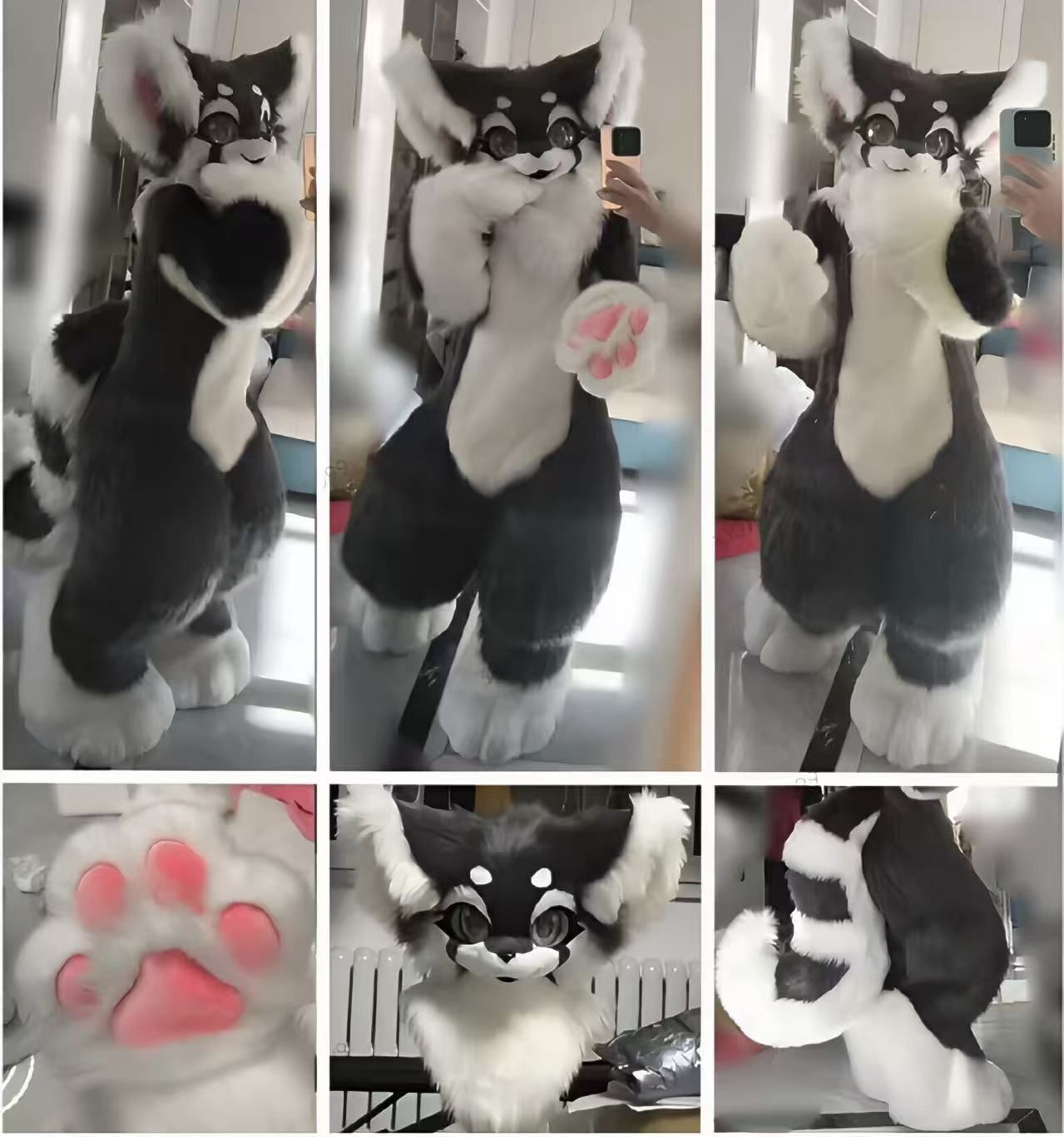着ぐるみ ケモノ体 フルスーツ セット NO.25 猫 キツネ グレー 全身 尻尾 ケモノ ファースーツ ぬいぐるみ コスプレ コスチューム