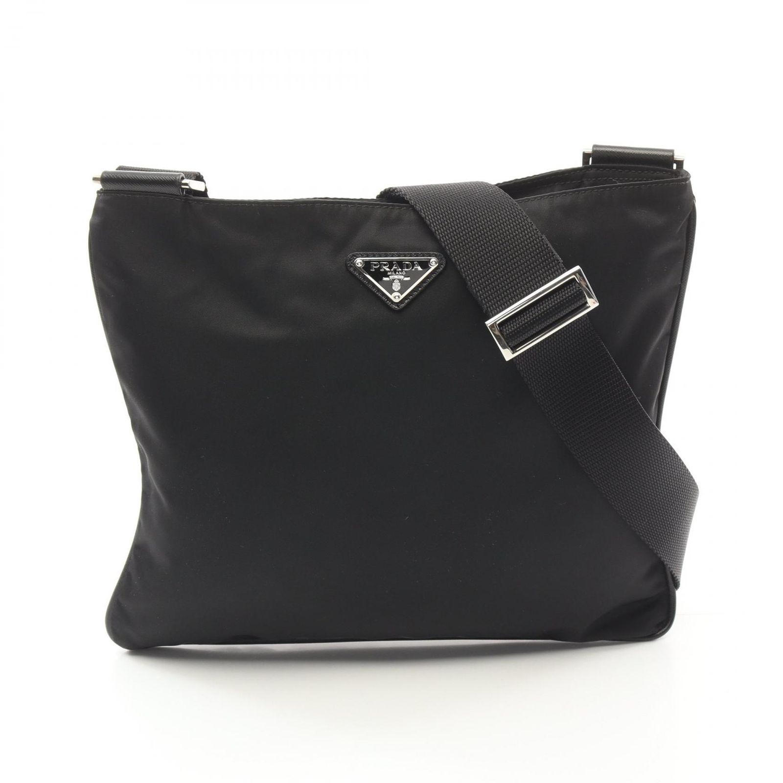 プラダ PRADA ショルダーバッグ TESSUTO SAFFI ブラック ナイロン サフィアーノレザー ショルダーバッグ レディース Used A