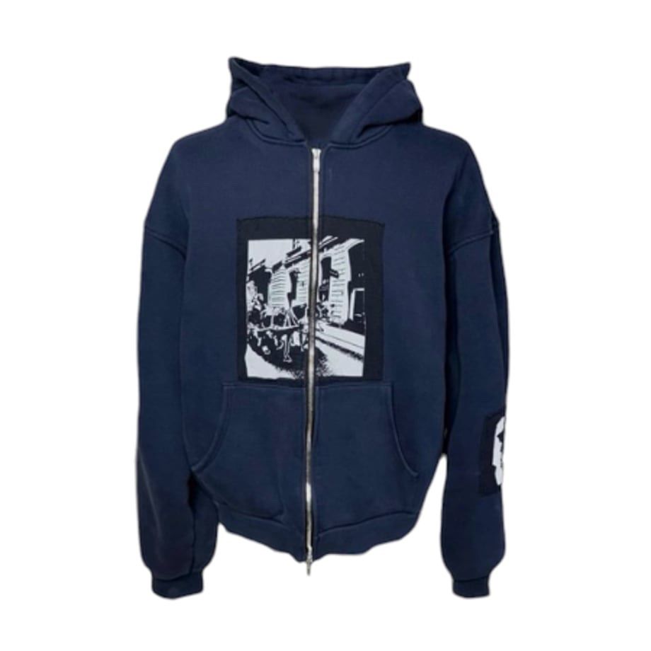【emostanceclub】Washed Vienna Horse Patch Zip Hoodie Navy EMOSTANCECLUB WASHED VIENNA HORSE PATCH ZIP UP HOODIE NAVY