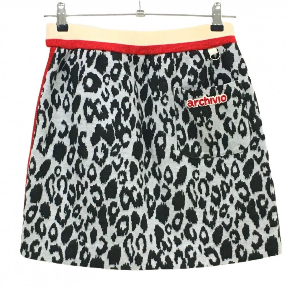 アルチビオ スカート 黒×白×レッド レオパード柄 裏地付 レディース 38 M ゴルフウェア archivio