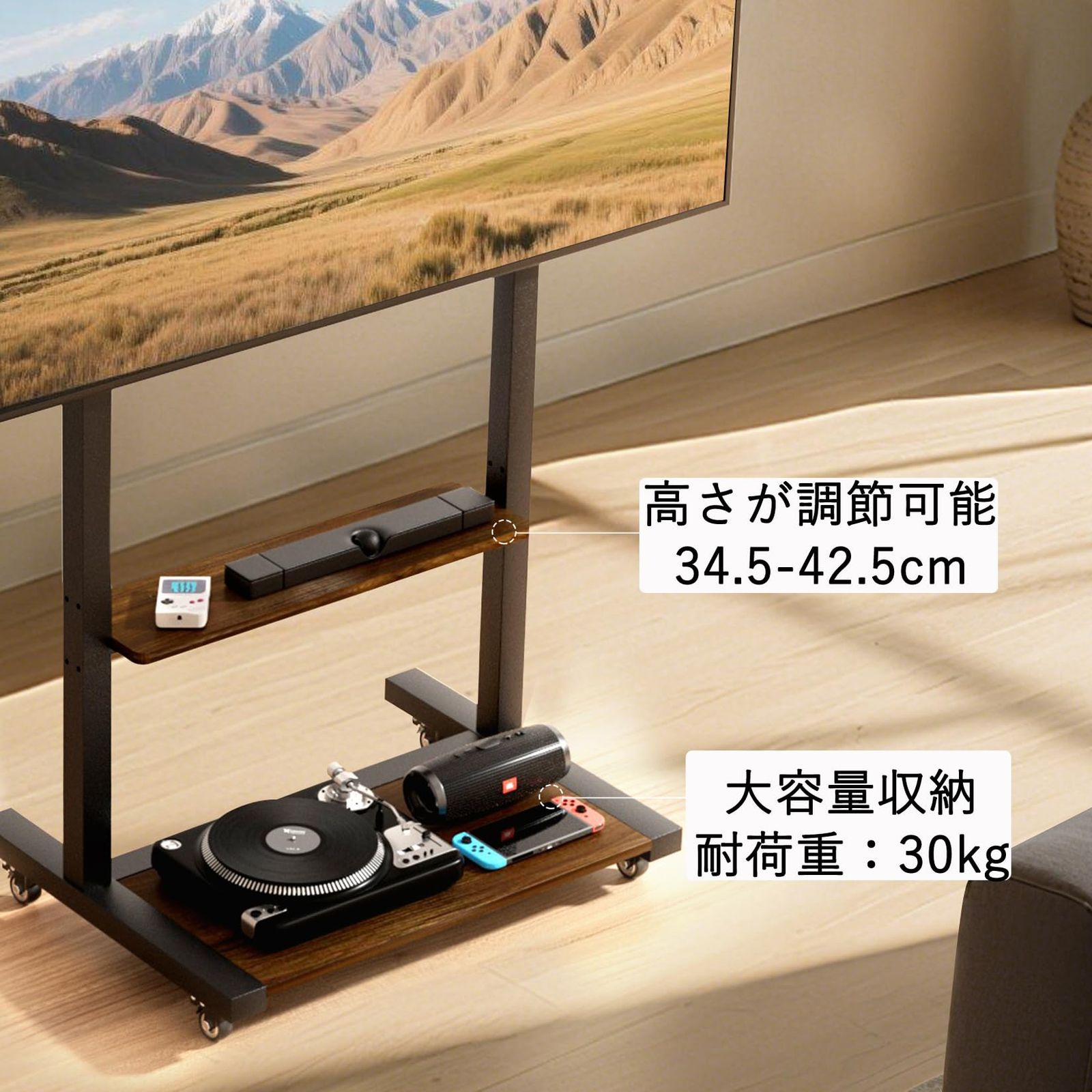 アクティブな 数量 自立式 tvスタンド 40-100インチ対応 ハイタイプ モニタースタンド 耐荷重100kg 高さ調節 キャスター付き 棚板付き テレビ台 VESA 800x600mmまで テレビスタンド 家用 UNHO ビジネス展示用