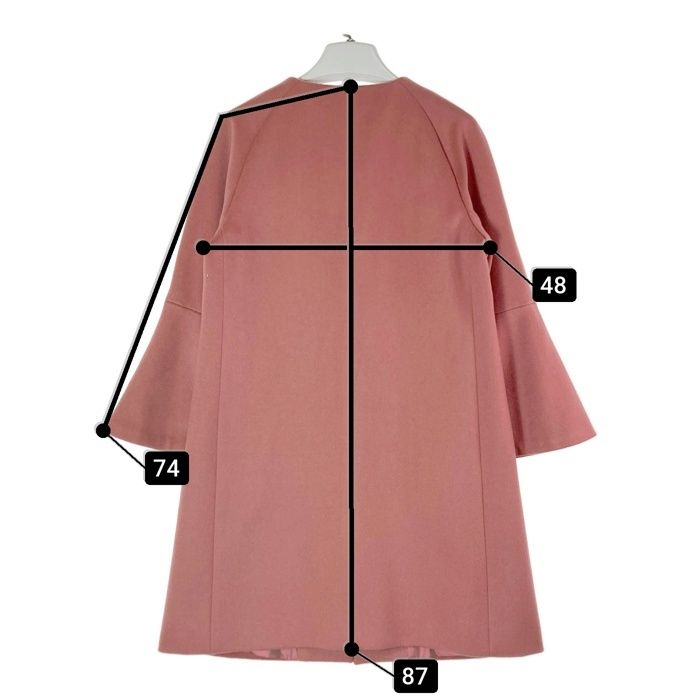 ☆ANAYI アナイ メルトン 袖フレア ノーカラー ロングコート ピンク