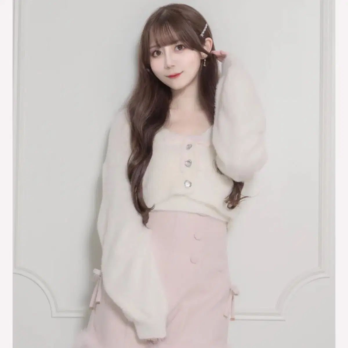 PIUM ハート ビジュー アンゴラ ニットカーディガン セット スナ系 バブル michellMacaron ミシェルマカロン