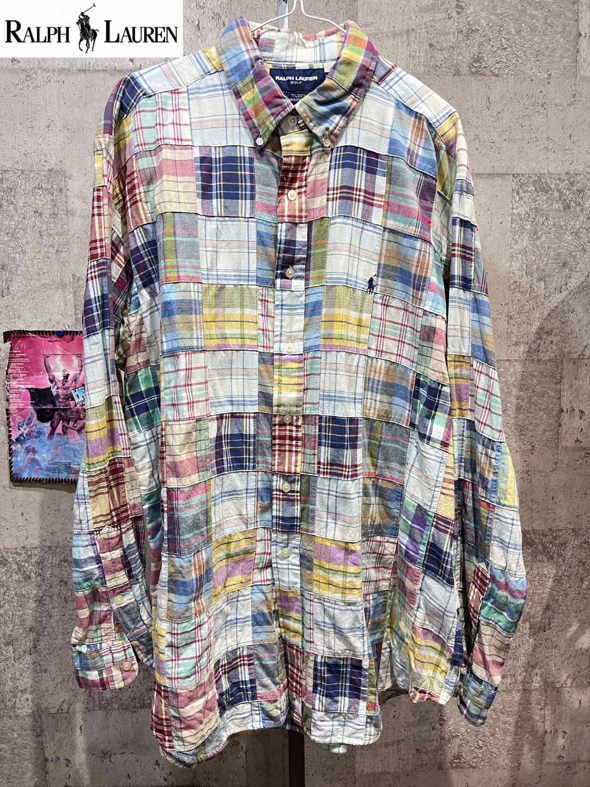 ラルフローレン パッチワーク 長袖 シャツ L メンズ RALPH LAUREN GOLF ワンポイント