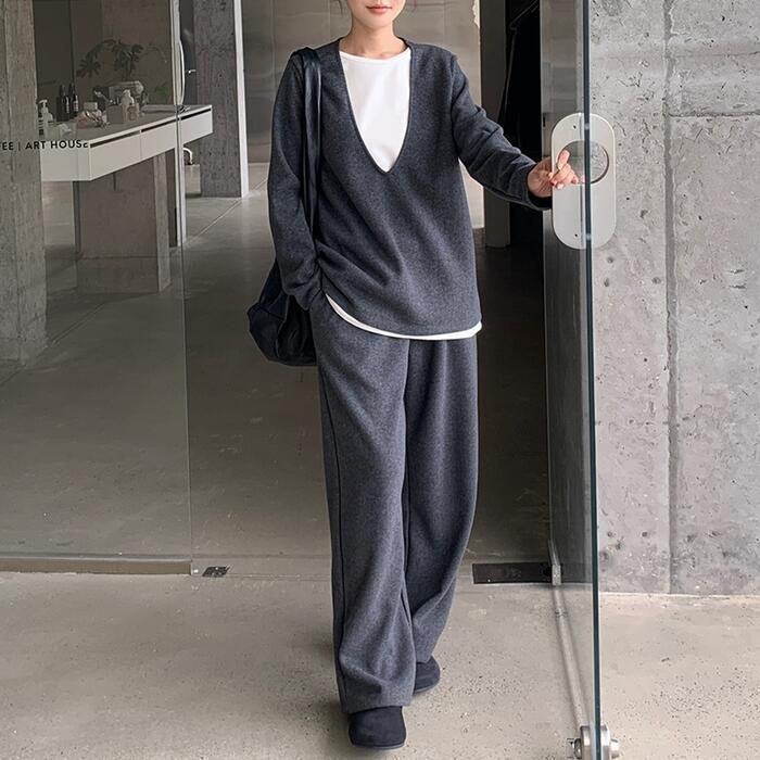 セットアップ レディース レイヤード風 Tシャツ カットソー パンツ 長袖 2点セット エレガント カジュアル きれいめ フェミニン ロングパンツ ゆったり 大人 可 zz1219219253c0