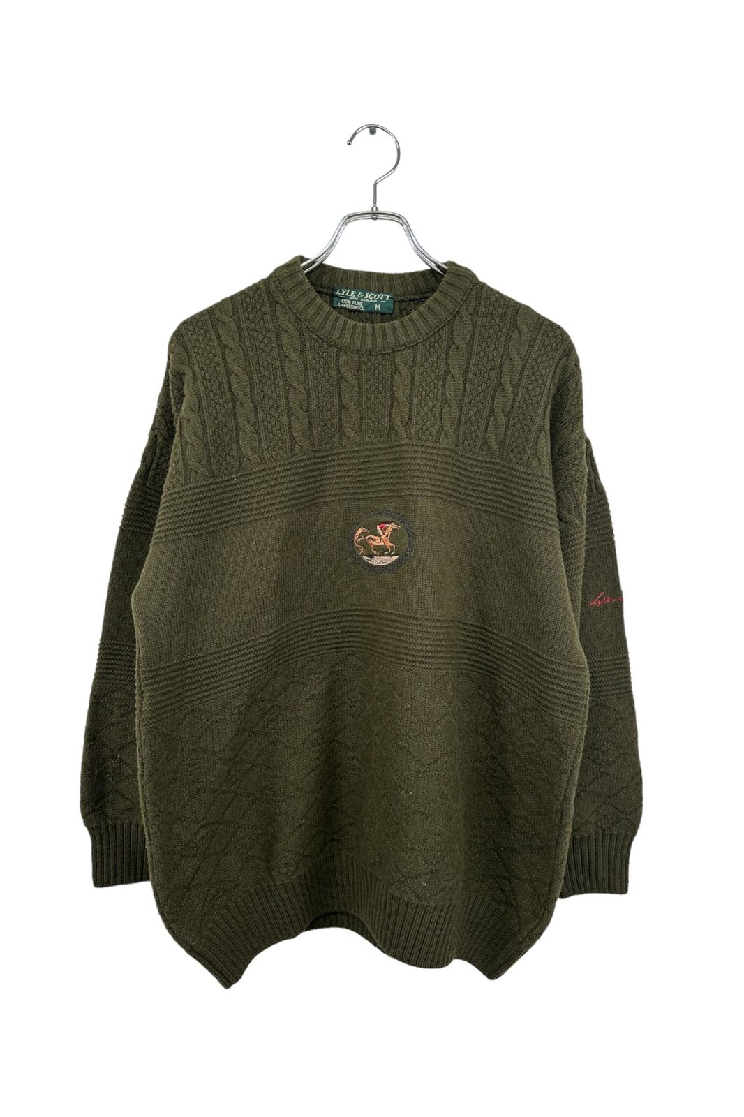 デザインGOOD   LYLE u0026 SCOTT ライルu0026スコット ニット セーター  無地 グリーン系   刺繍  メンズ サイズ M  6 衣A