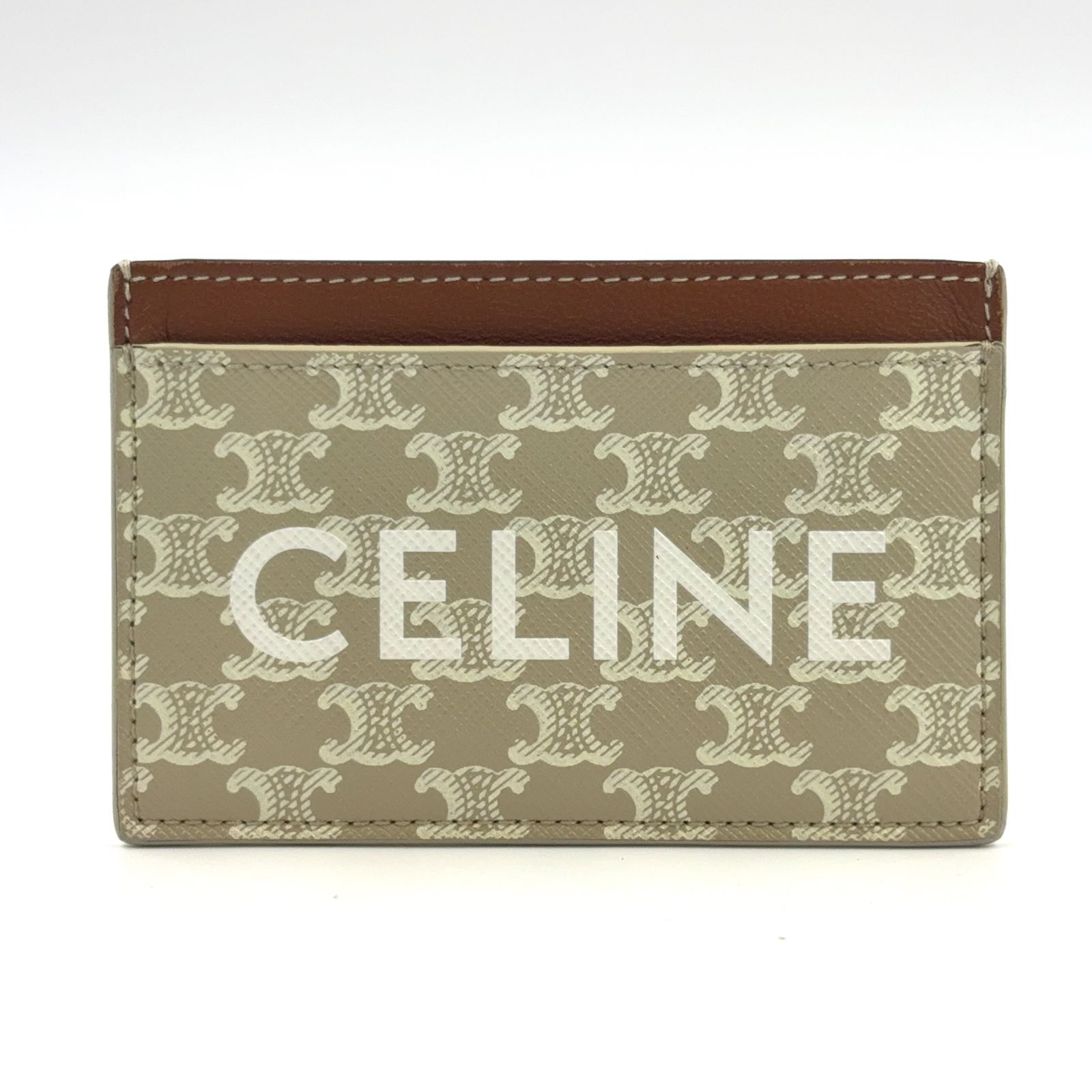 CELINE トリオンフ ロゴ パスケース レザー ブラウン×ベージュ×ホワイト カードケース