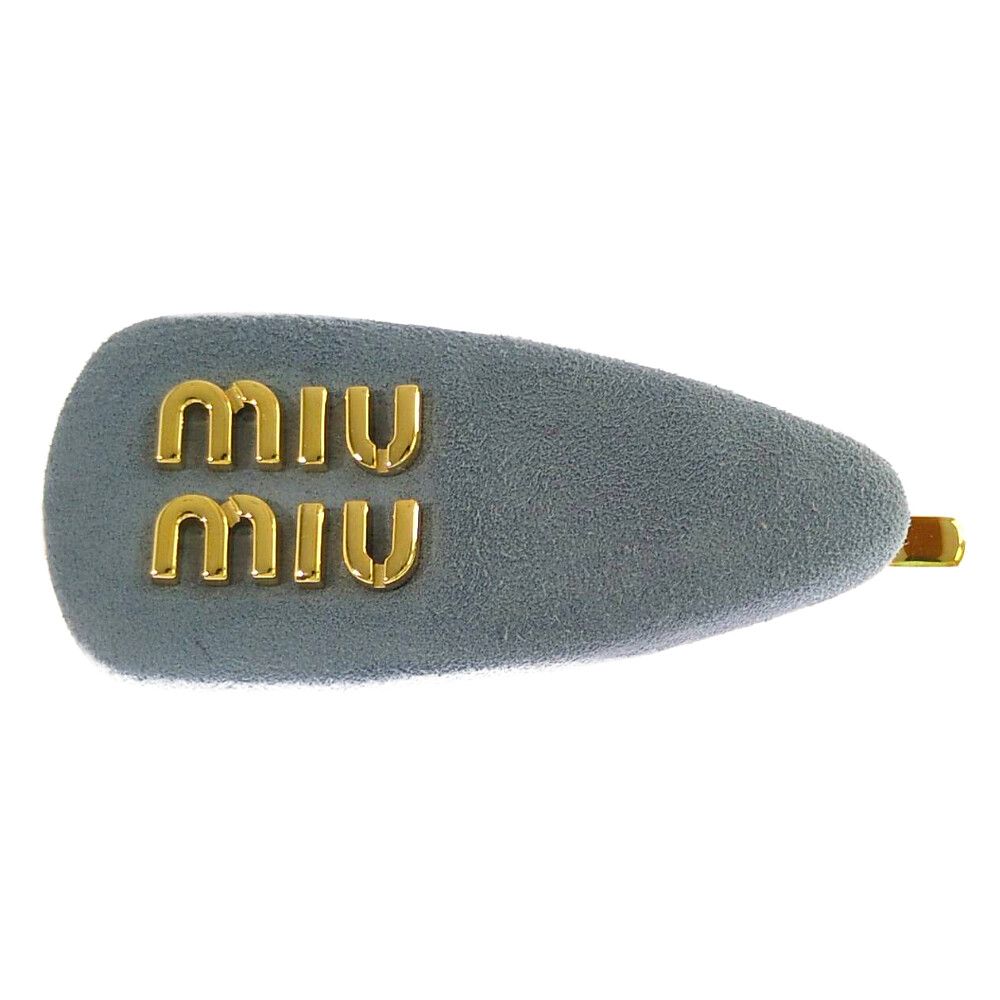 miu miu ミュウミュウ ロゴ スエード バレッタ ヘアピン ヘア 5IF188_2IEK_F04UM アトラスブルー プレゼント 記念日 ♀ A レディース 593845