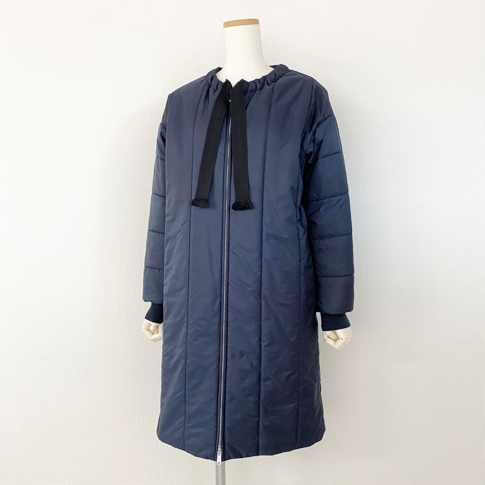 46a31 PRADA プラダ ボウタイ 中綿コート ロングコート 三角プレート  