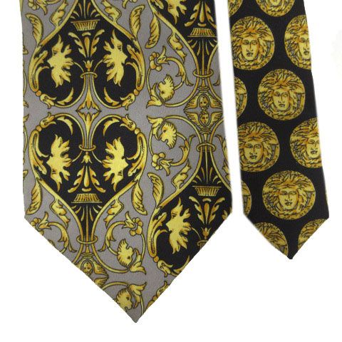 ヴェルサーチ VERSACE ネクタイ ライトグレー×黒 メンズ 美品 ヴェルサーチ ベルサーチ ネクタイ ブランド 結婚式