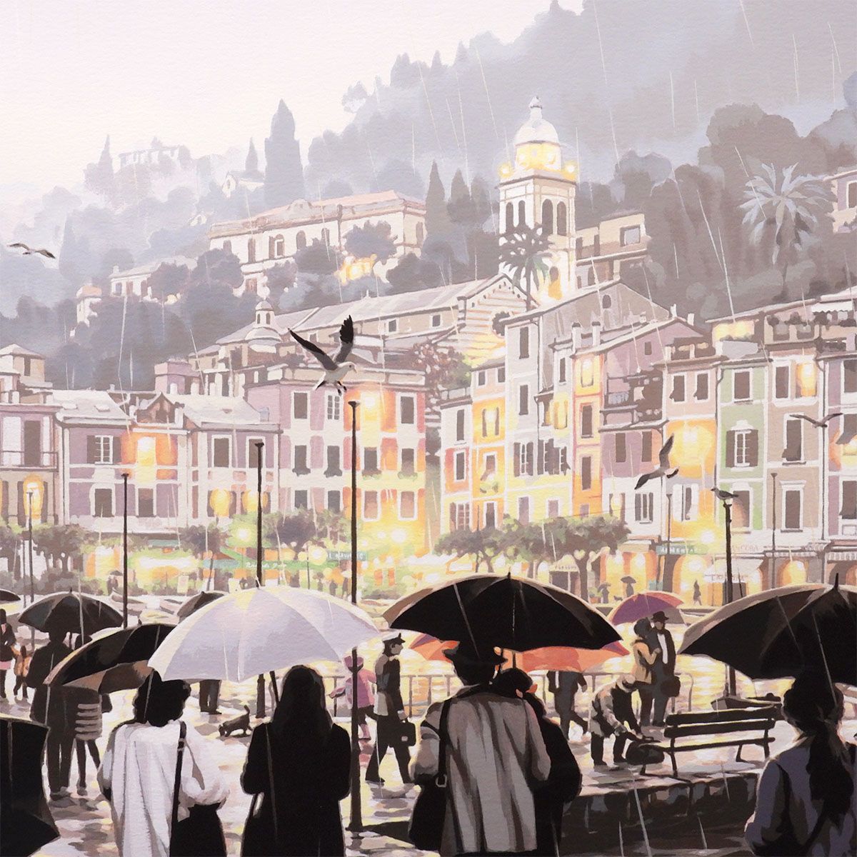 笹倉鉄平 雨のポルトフィーノ 風景画 作家直筆サイン 夜景 イタリア