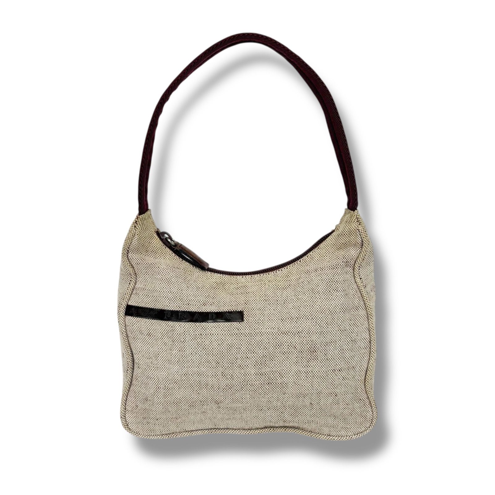Prada Accessories Pouch Mini Handbag Canvas Ivory Wine Red Women 