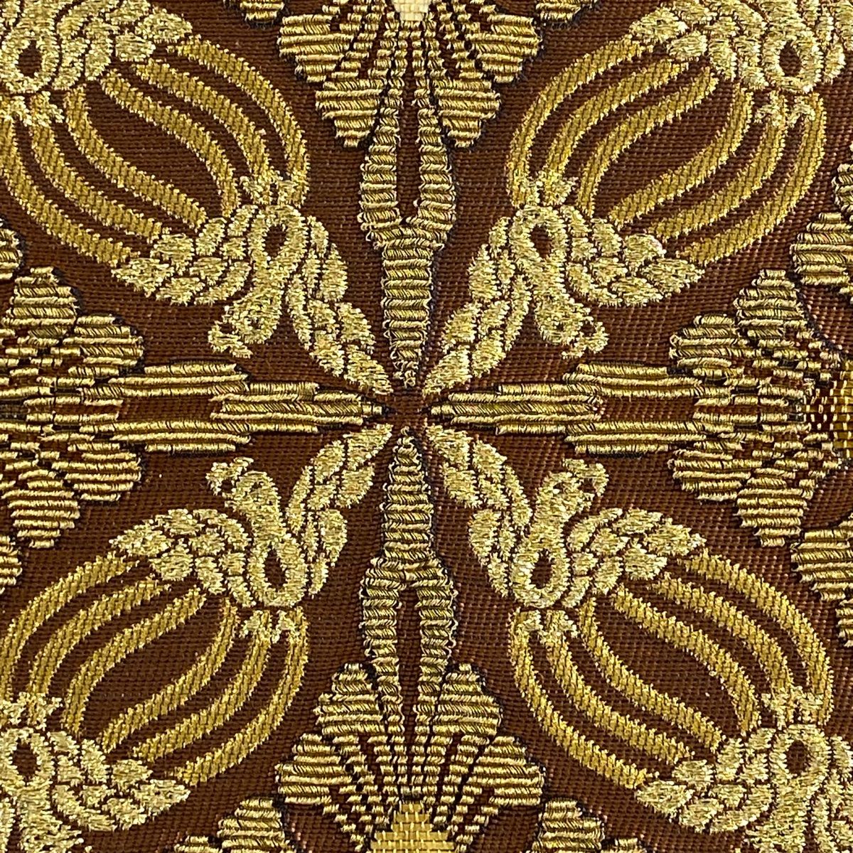 袋帯 美品 名品 花唐草 鳥 螺鈿箔 金銀糸 金色 お太鼓柄 正絹 【中古