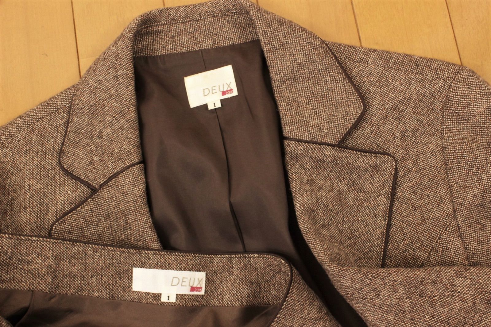 07 新品同様 23区 スカート スーツ 1 ブラウン ツイード 7号 S 秋冬  